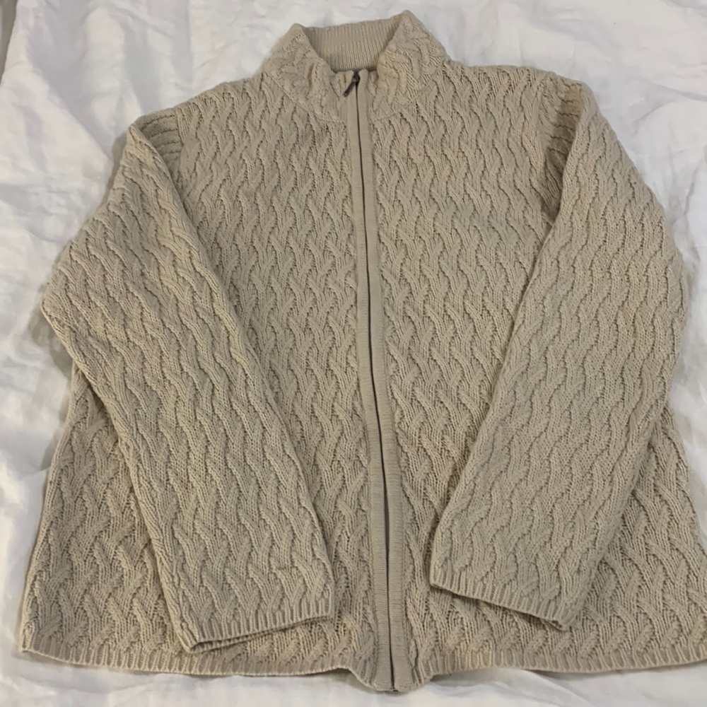 Full Zip Karen Scott Beige Sweater Medium